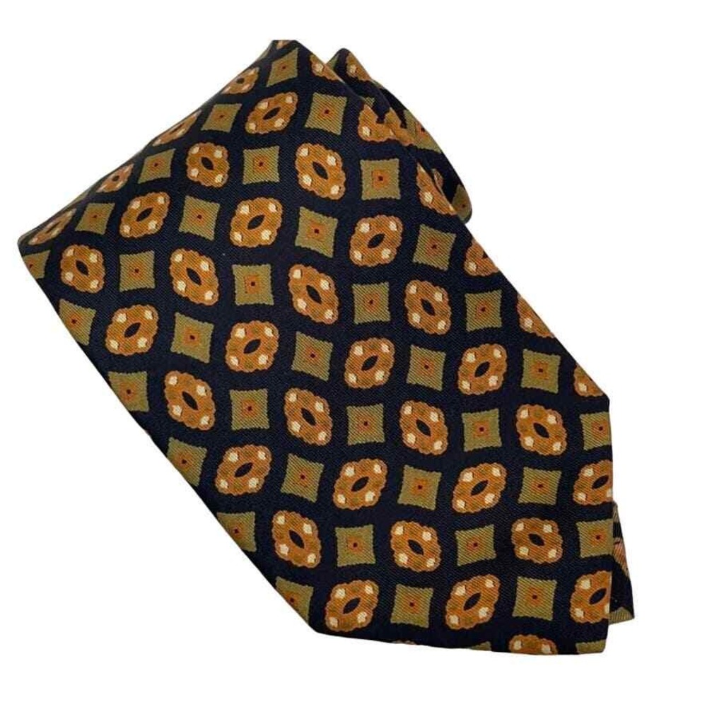 ETRO‎ Designer Silk Men's Necktie Black Orange Tan Geometric Silk